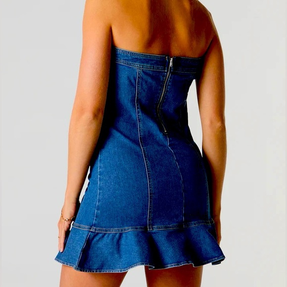 Blue Strapless Ruffled Sheath Dress - Picture 2 of 3